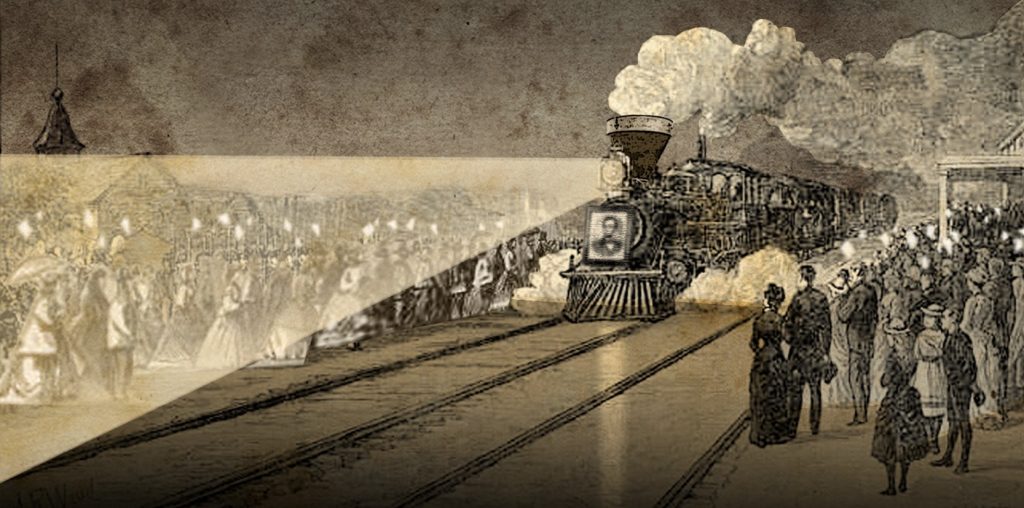 Pen & ink drawing of Lincoln funeral train