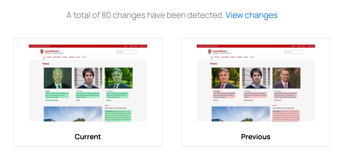 Visualping alert showing current and previous images