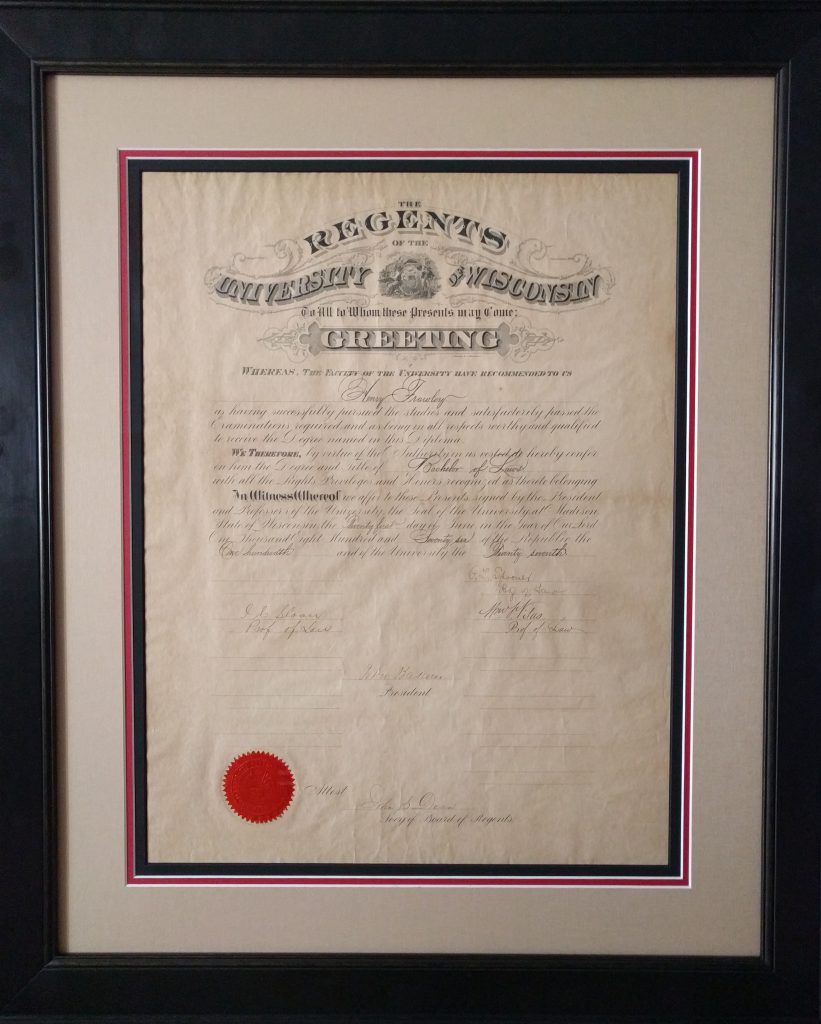 Photo of Frawley diploma in frame