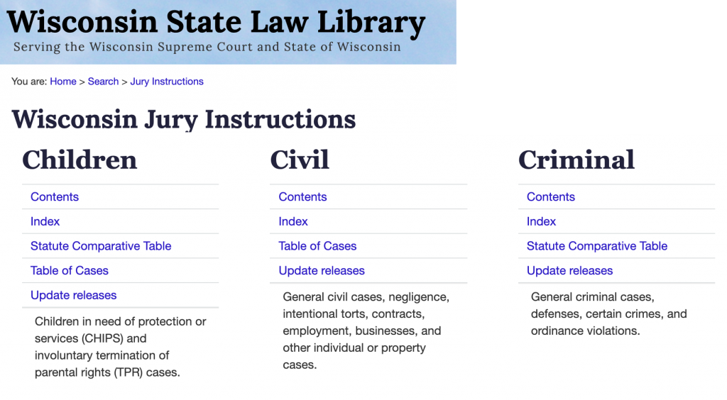 Wisconsin Jury Instructions screenshot