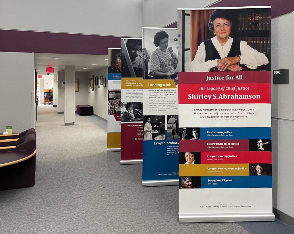 Photo of Chief Justice Shirley Abrahamson exhibit at the UW Law Library