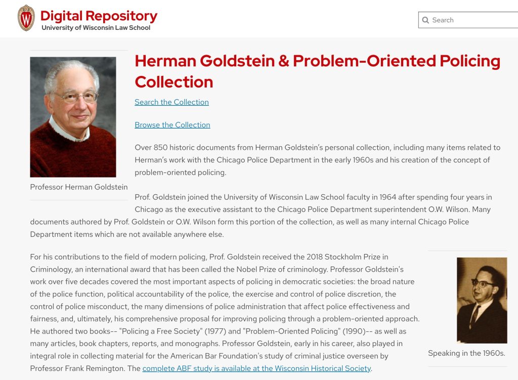 Image of the Goldstein Collection page in the UW Law School Digital Repository